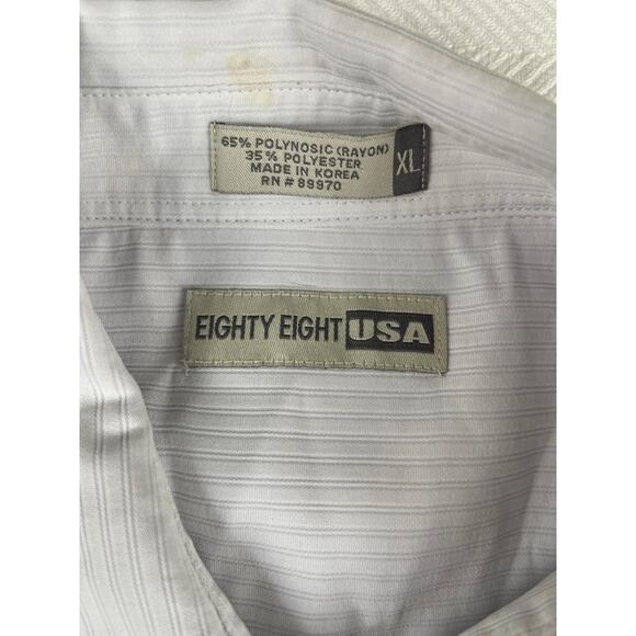 Eighty Eight USA Men's Short Sleeve Button Up Shirt XL  White Gray Striped - Picture 3 of 7